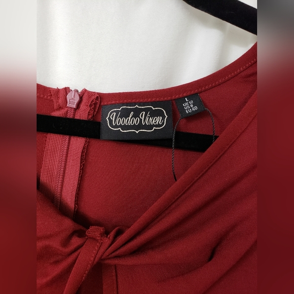 Voodoo Vixen 1950s Burgundy Red Twist Keyhole Swing Dress Sz L NWOT - Picture 3 of 4